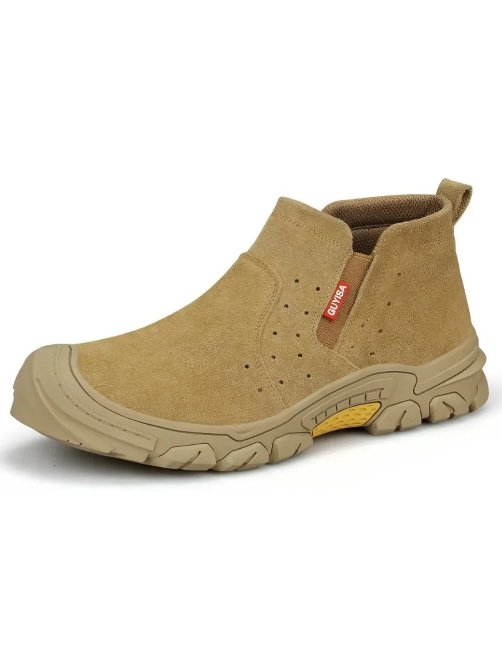Men's Brown Fireproof Shoes Casual Steel Toe Slip On Mid Top Jobsite Work Boots